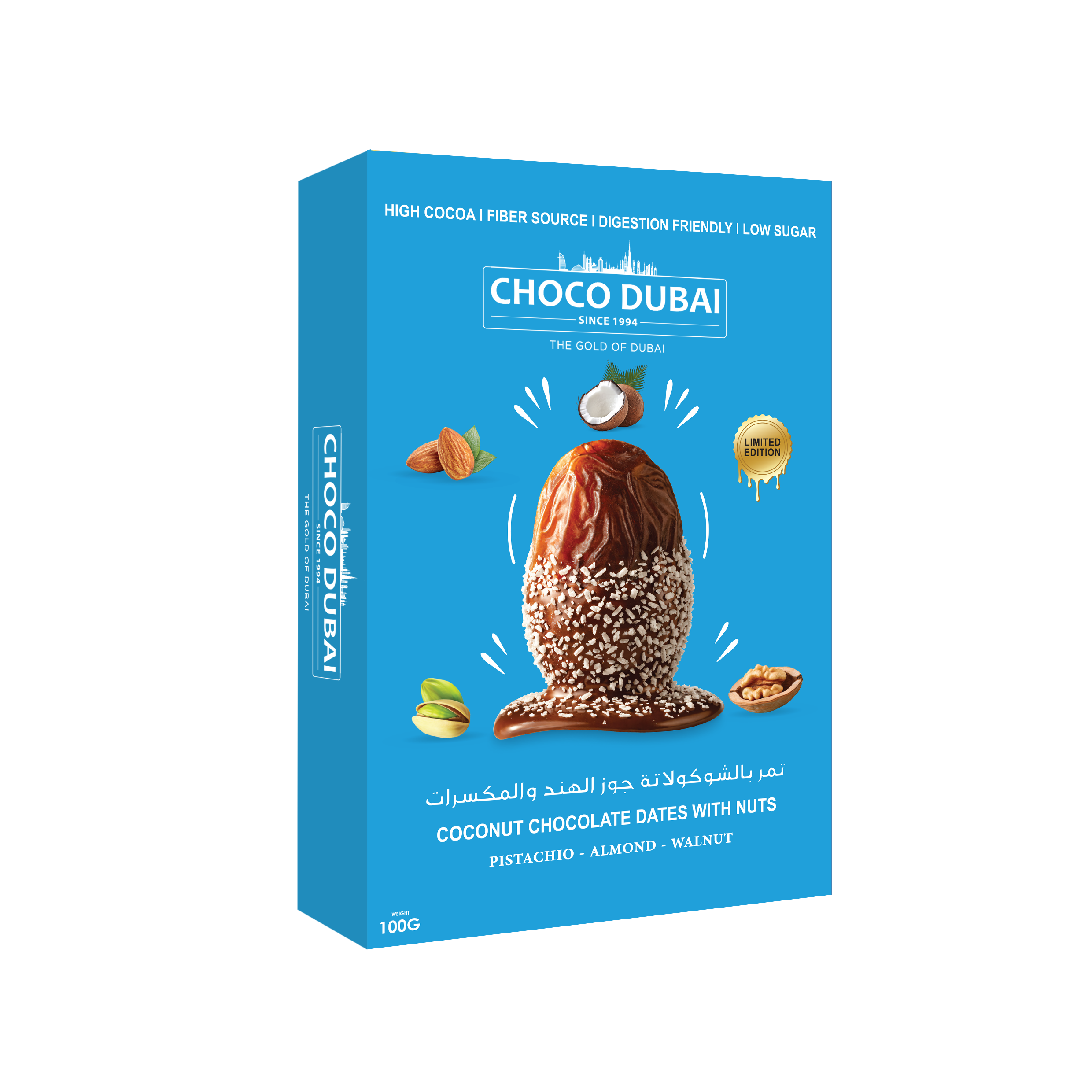 Choco Dubai Coconut Chocolate Dates with Nuts – Dubai Edition (100g)