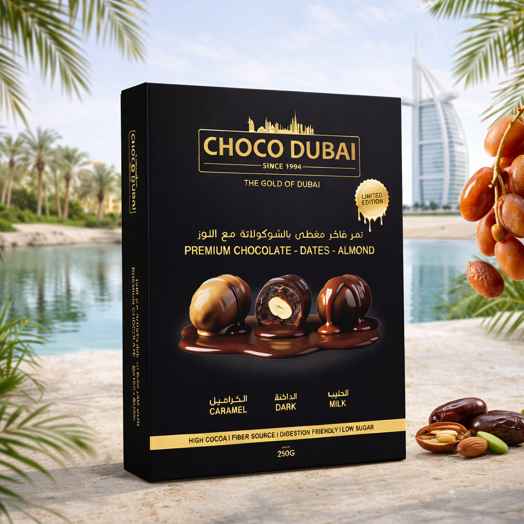 Choco Dubai Premium Chocolate Dates – Dark, Milk & Caramel (250g)