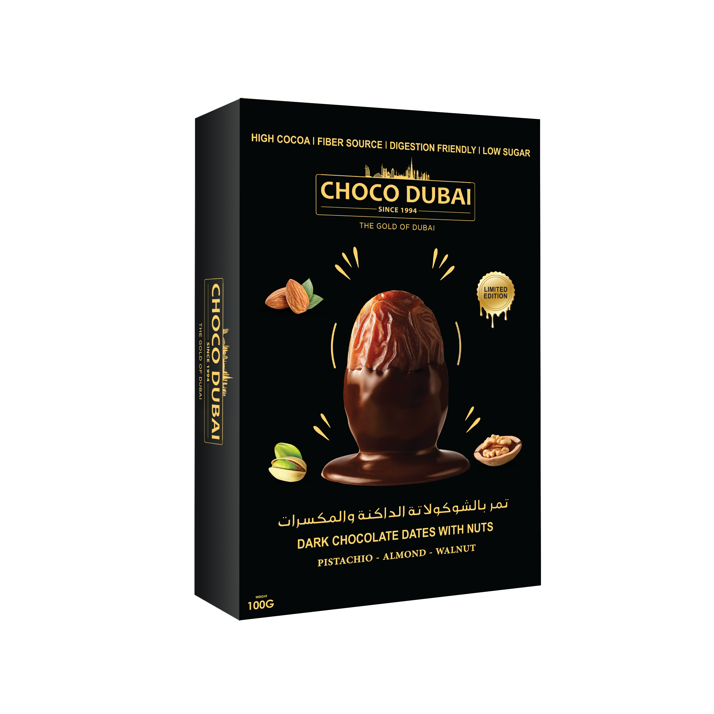 Choco Dubai Dark Chocolate Dates with Nuts – Dubai Edition (100g)