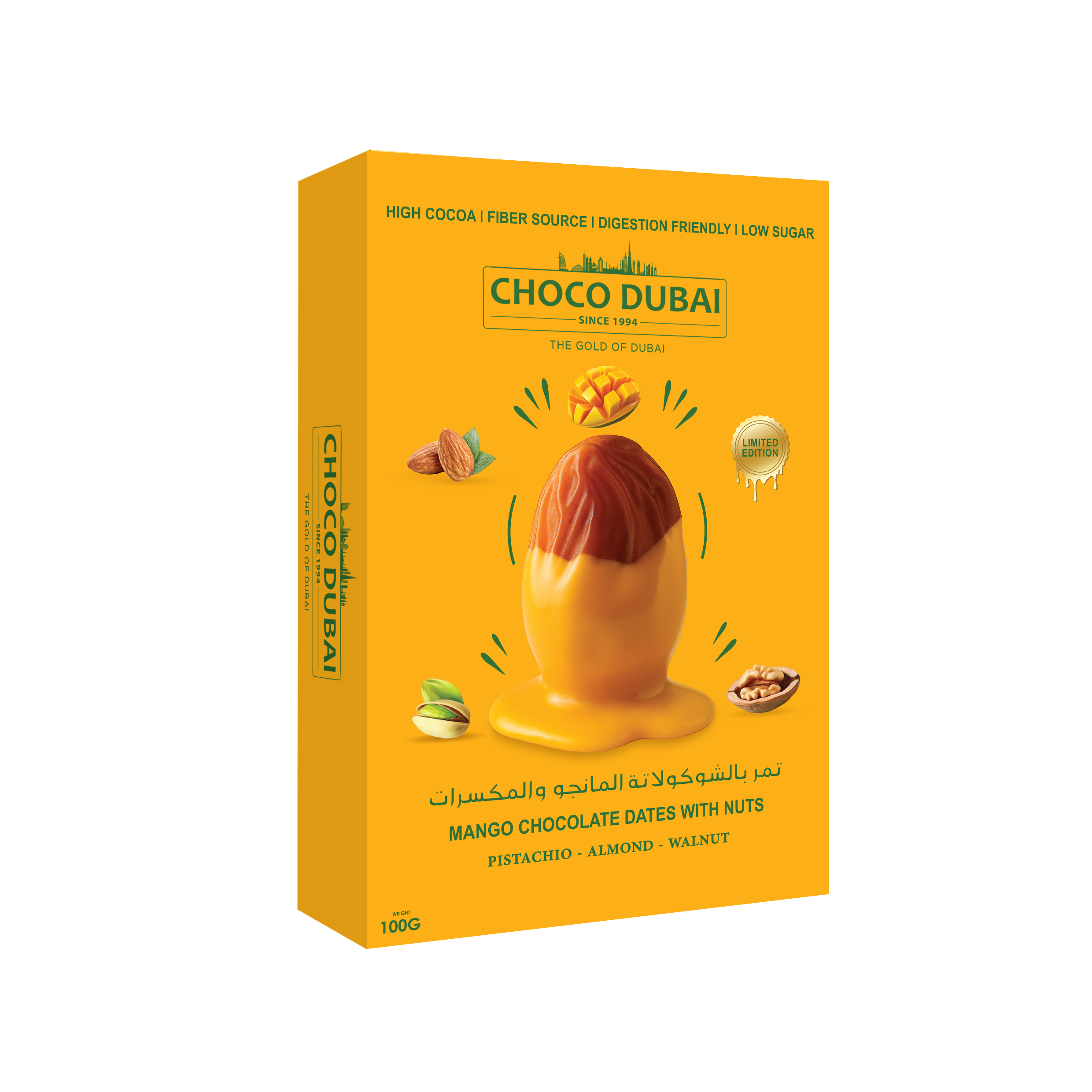 Choco Dubai Mango Chocolate Dates with Nuts – Dubai Edition (100g)