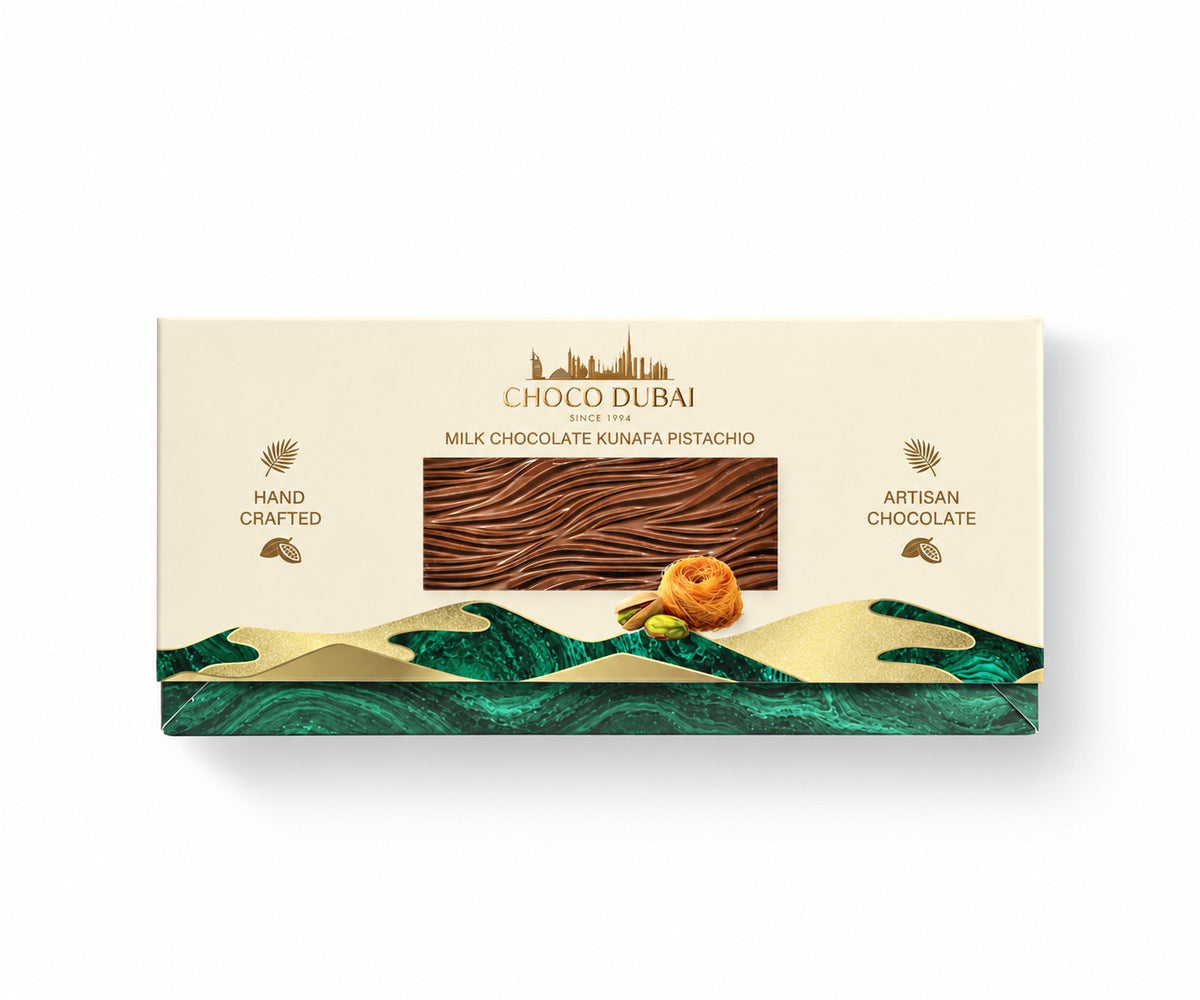 Choco Dubai Milk Chocolate Kunafa Pistachio Bar – Handcrafted Artisan Chocolate, 150g