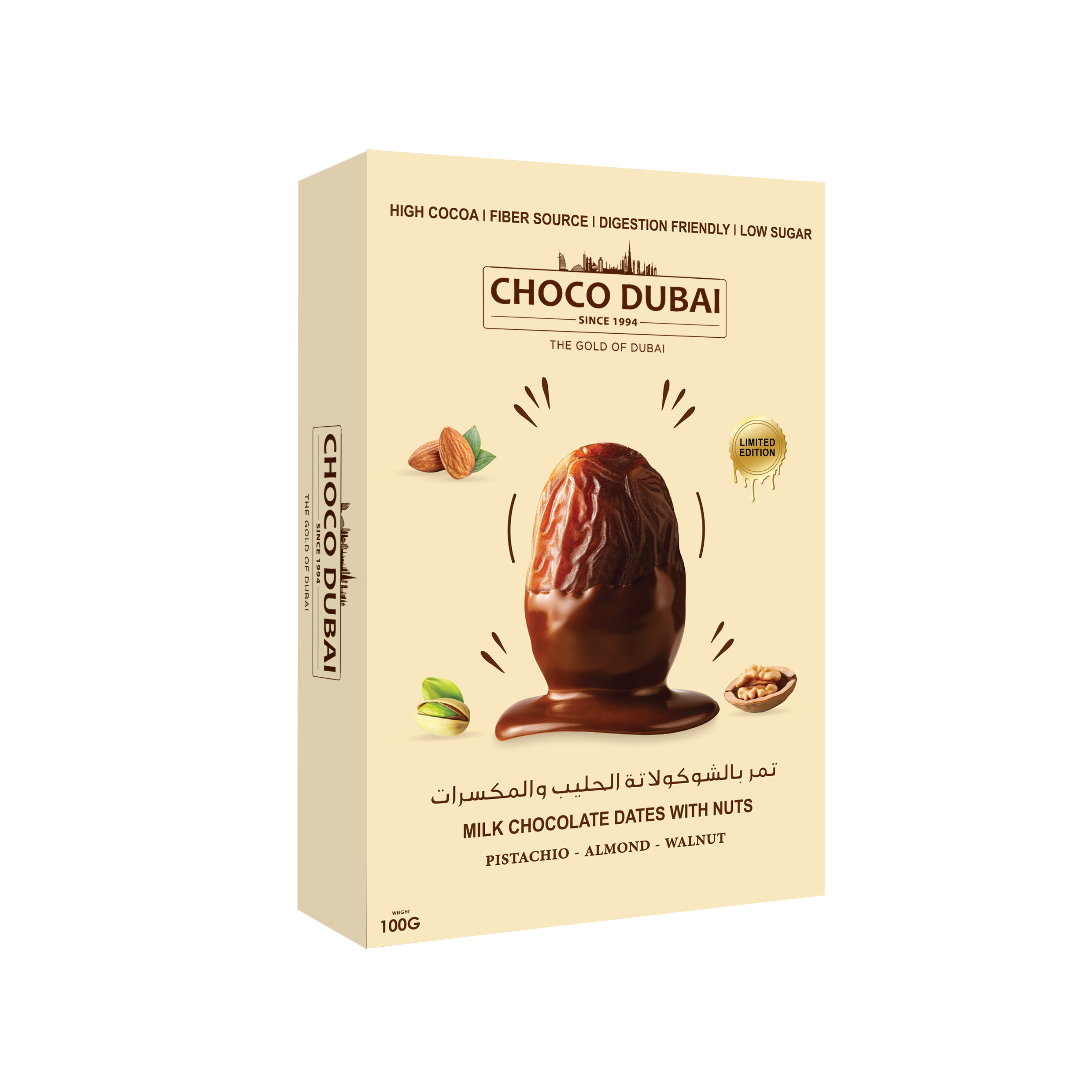 Choco Dubai Milk Chocolate Dates with Nuts – Dubai Edition (100g)