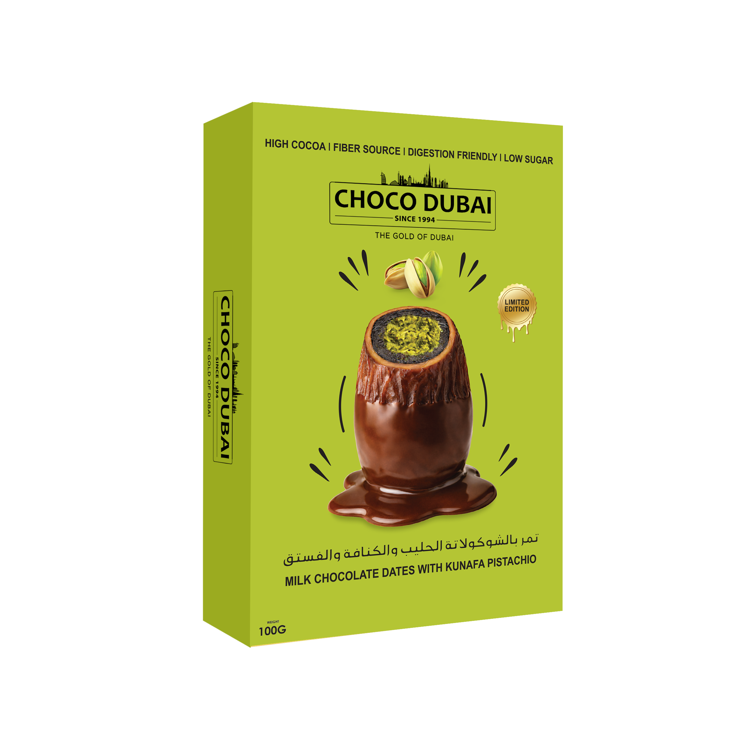 Choco Dubai Pistachio Kunafa Chocolate Dates – Dubai Edition (100g)