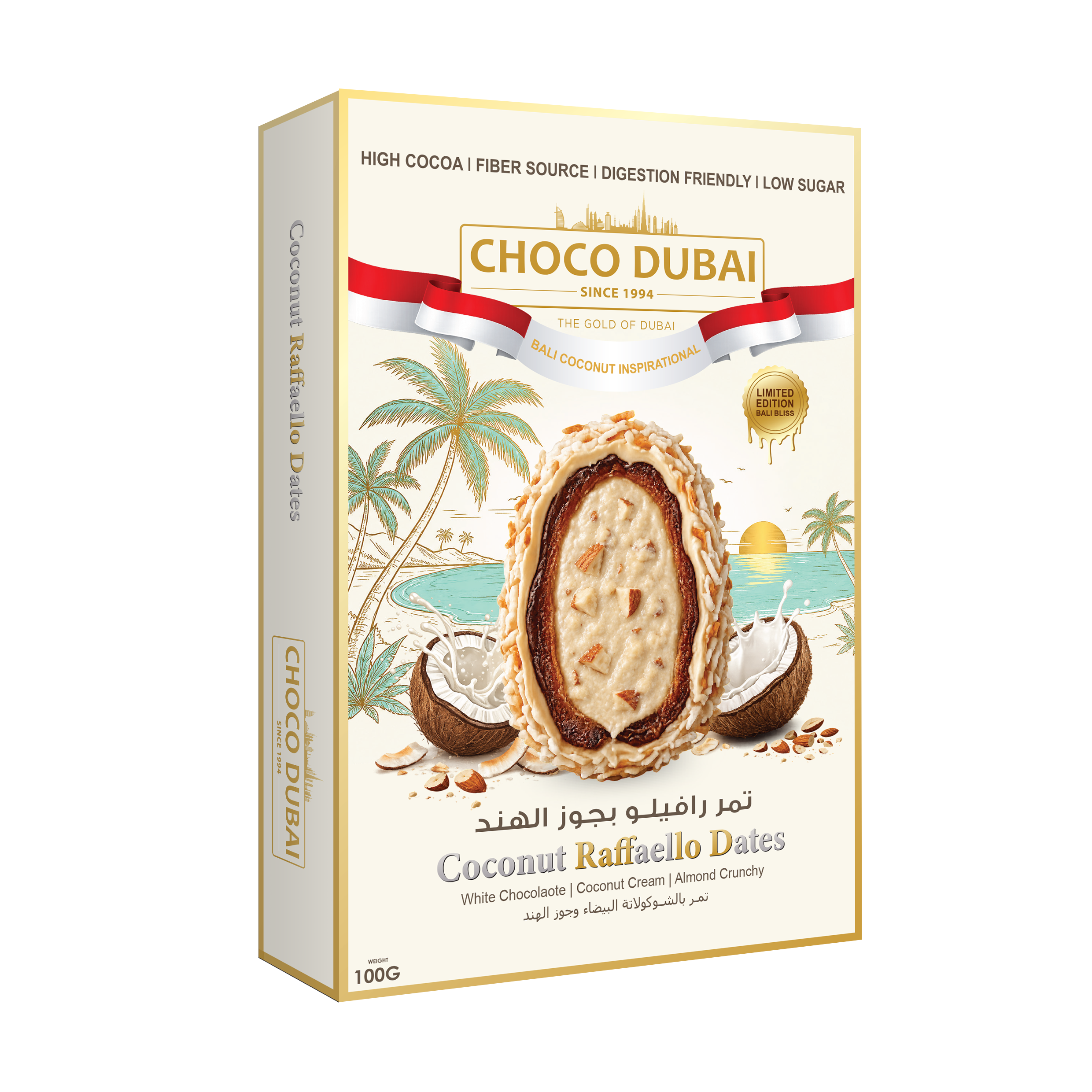 Coconut Raffaello Dates 100g | White Chocolate, Coconut Cream & Almond Crunch