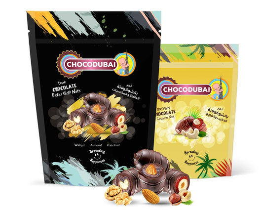 Dark Chocolate Dates with Nuts 350g + 200g - choco-dubai