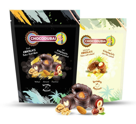 Dark Chocolate Dates 350g + Chocolate with Almond 200g - choco-dubai